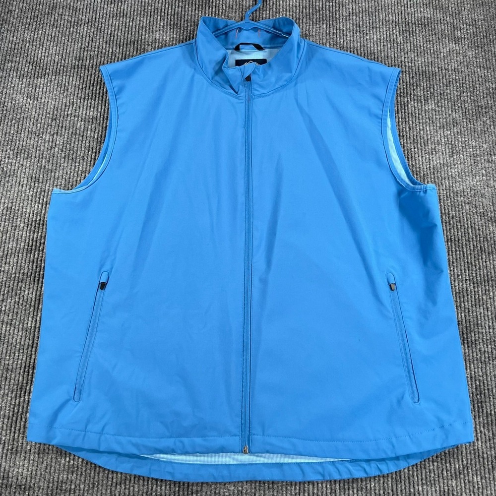 St. Johns Bay Vest Jacket Mens 2XL XXL Blue Sleeveless Full Zip Mock Neck Golf